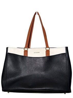 Lovevook Black & Beige Laptop bag with Brown Handles